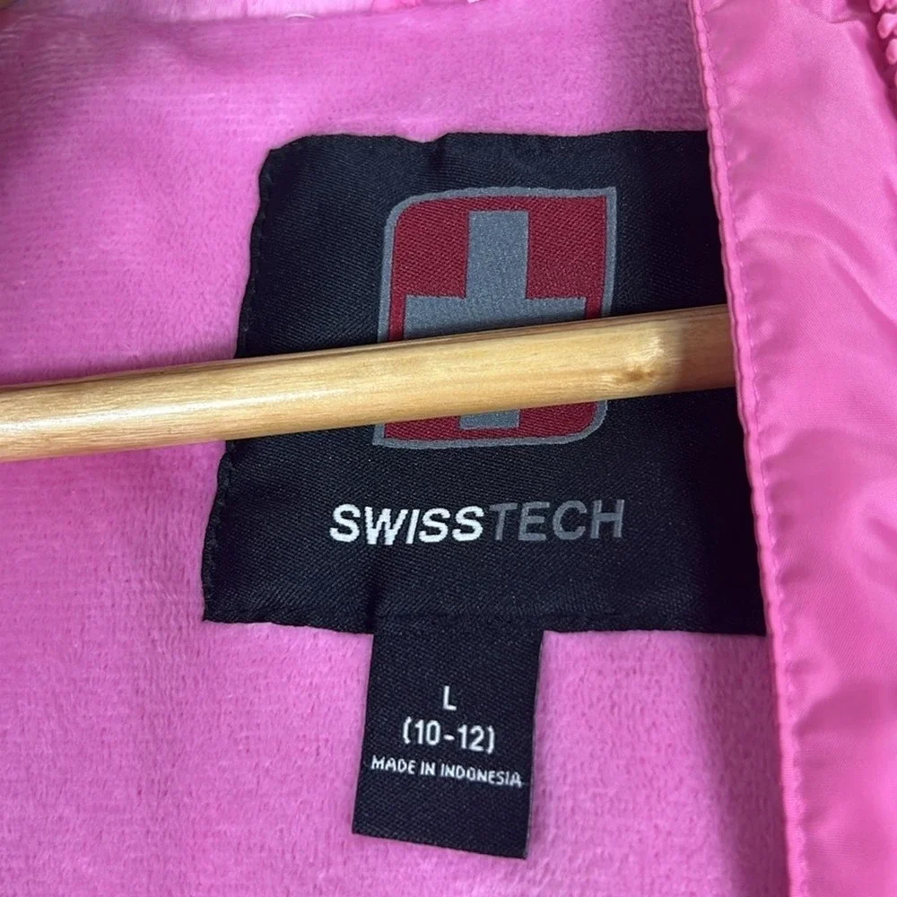 Swiss Tech Puffer Solid Jacket Pink Winter Hooded Fleece Lined Size L (10-12)
